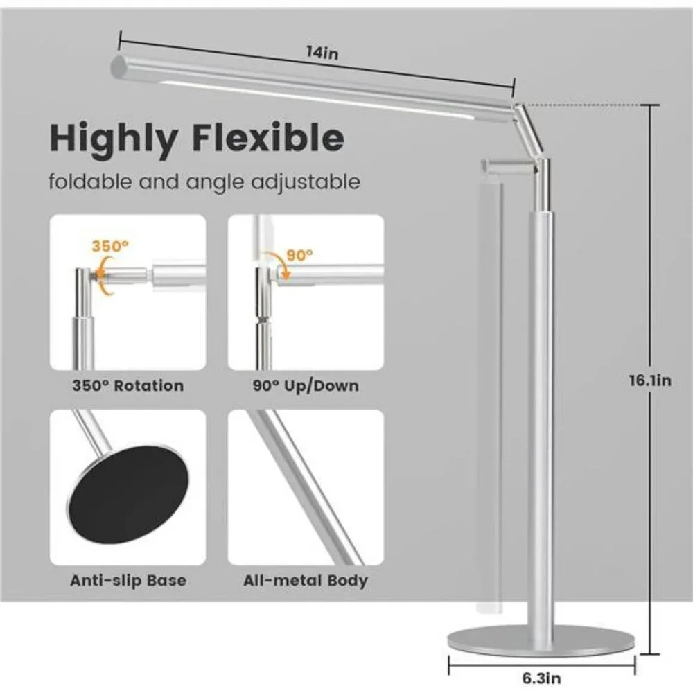 LED desk lamp metal foldable dimmable table light reading study office dorm